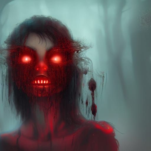 Horror Nightmare: Girl with Hair-Covered Face