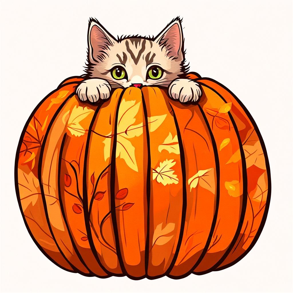 Kitten's Autumn Adventure: A Whimsical Digital Illustration