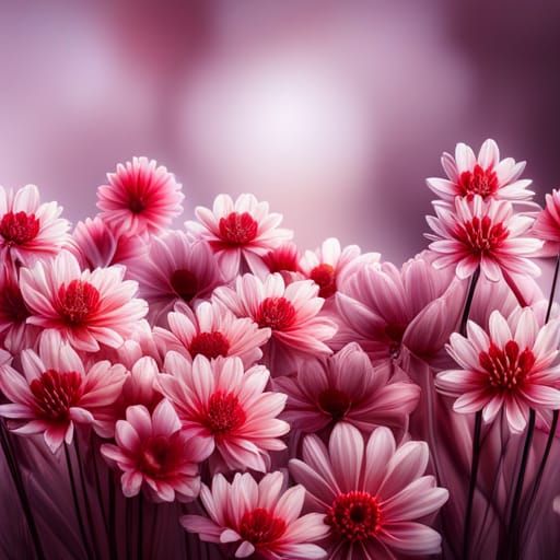 Hyperrealistic Red and White Flowers Cascade