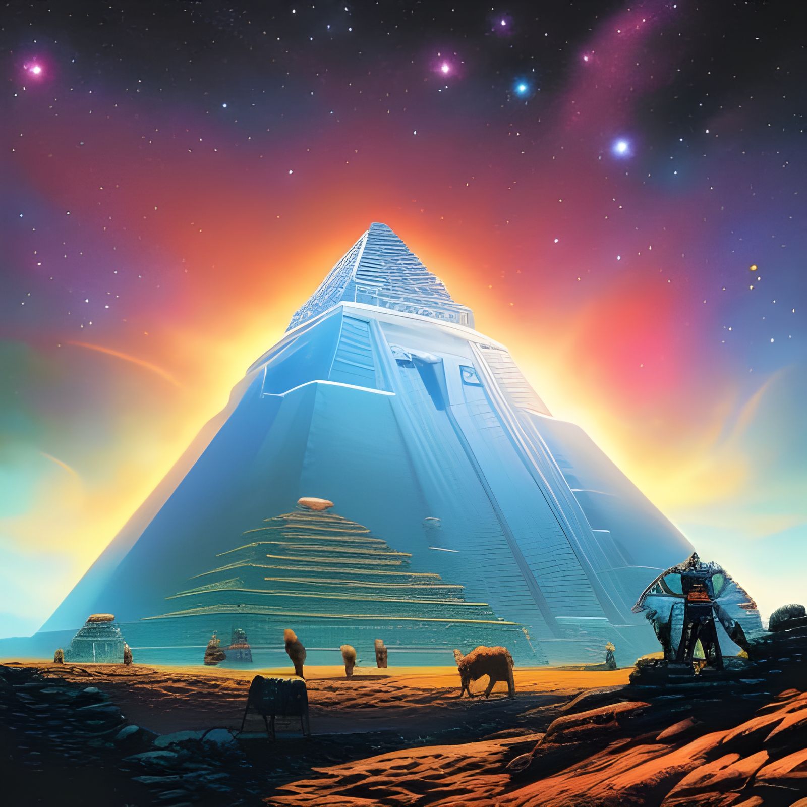 Aztec Pyramids in Space: Comic Book Art