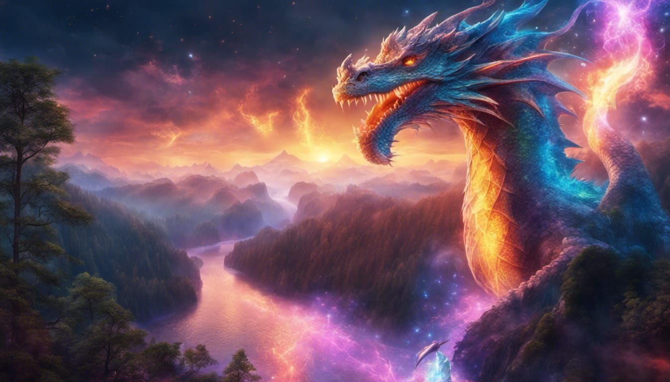 A Emerging Dragon in a Breathtaking Fantasy Landscape