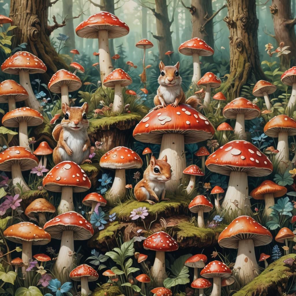 Magical Fairytale Forest with Toadstools and Fairies