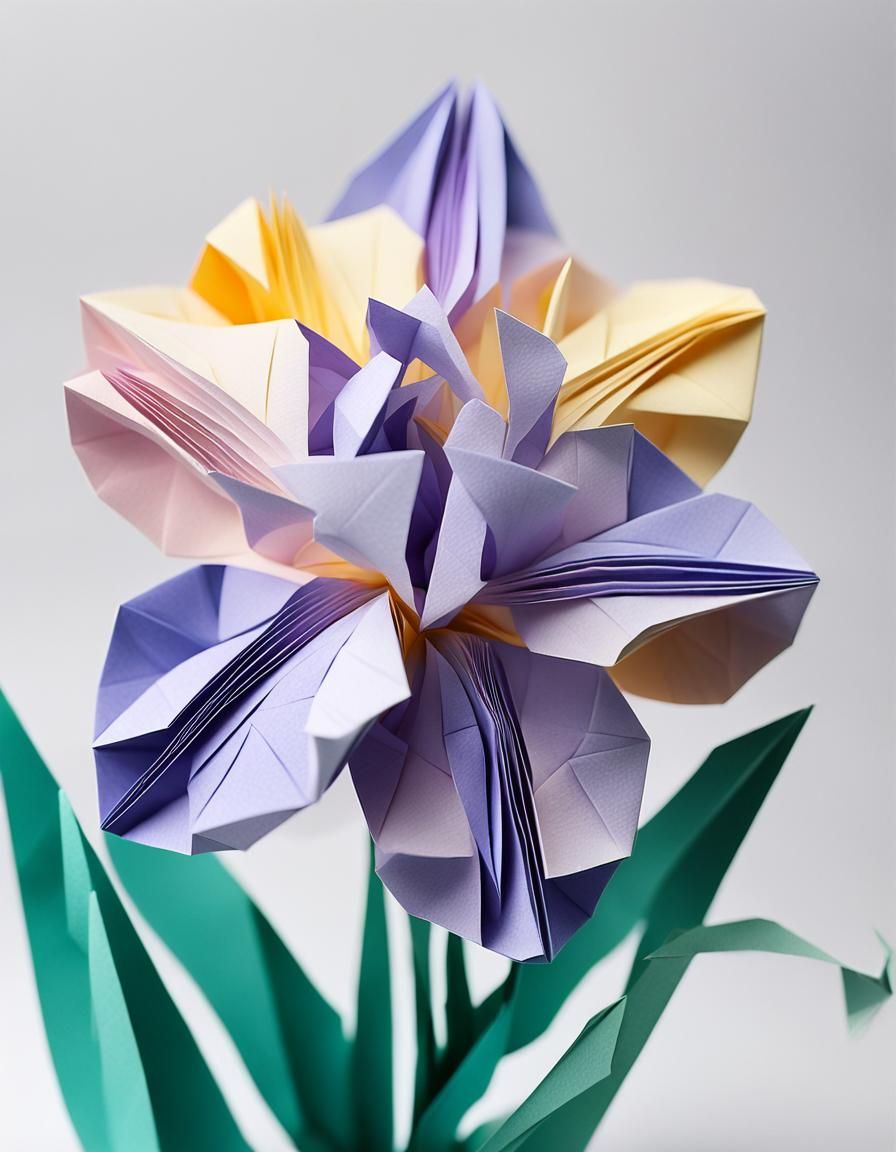 Origami Iris Papercraft in Pastel Colors