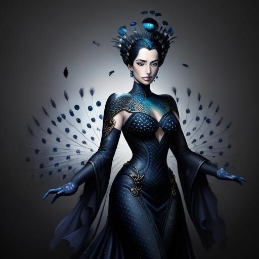 Peacock Feather Woman in Comic Book Style