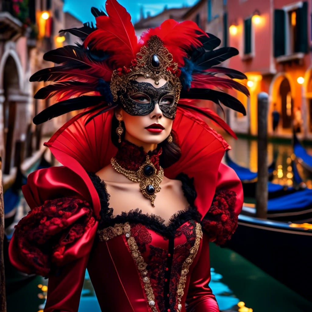 Venetian Lady in Latex Mask Portrait
