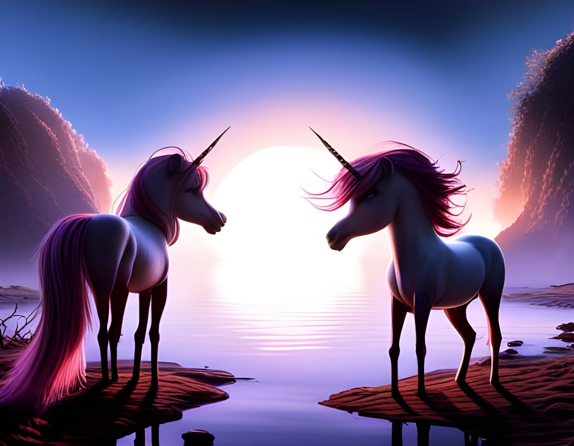 Unicorns at Moonlit Pond: Cinematic Digital Art