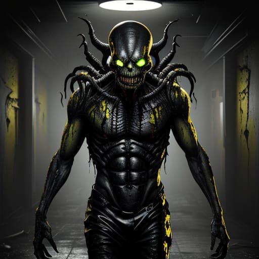 Terrifying Ink Monster in Abandoned Hallway