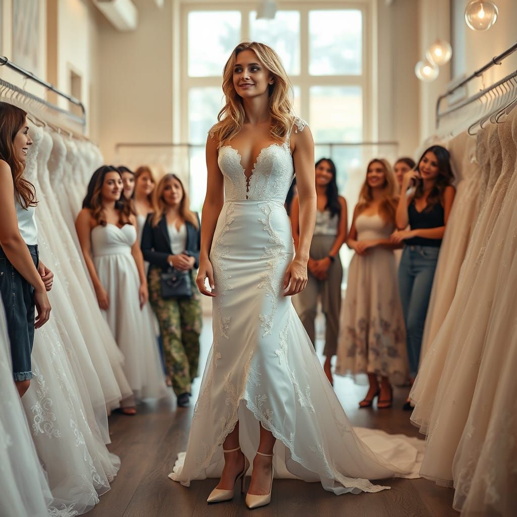 Groom-to-Be Struts His Stuff in Bridal Gown, Surrounded by A...