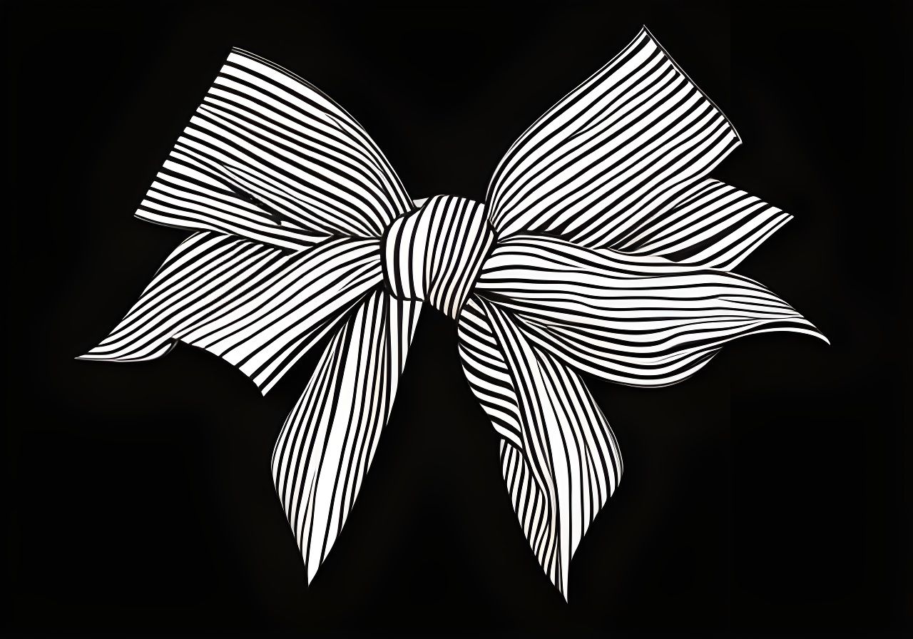 Elegant Line Art: Striped Bow on Black