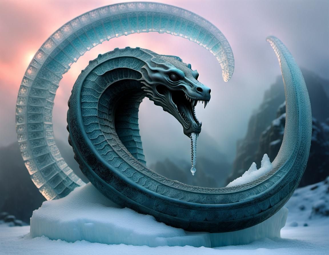 Cyclical Ice Serpent Ouroboros Sculpture