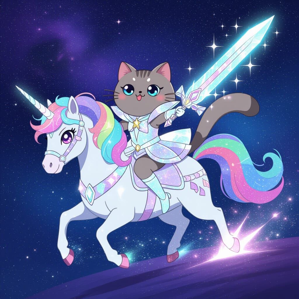 Magical Girl Pusheen Battles on Unicorn, Studio Ghibli Style
