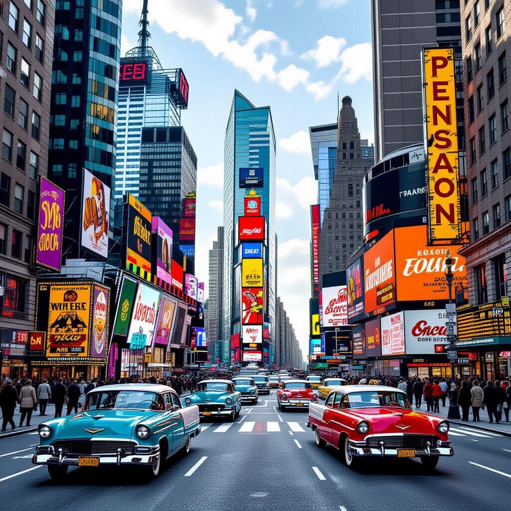Times Square in 1950s Pop Art Style