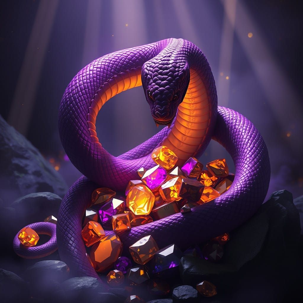 Dark Fantasy Serpent Amidst Treasure Hoard