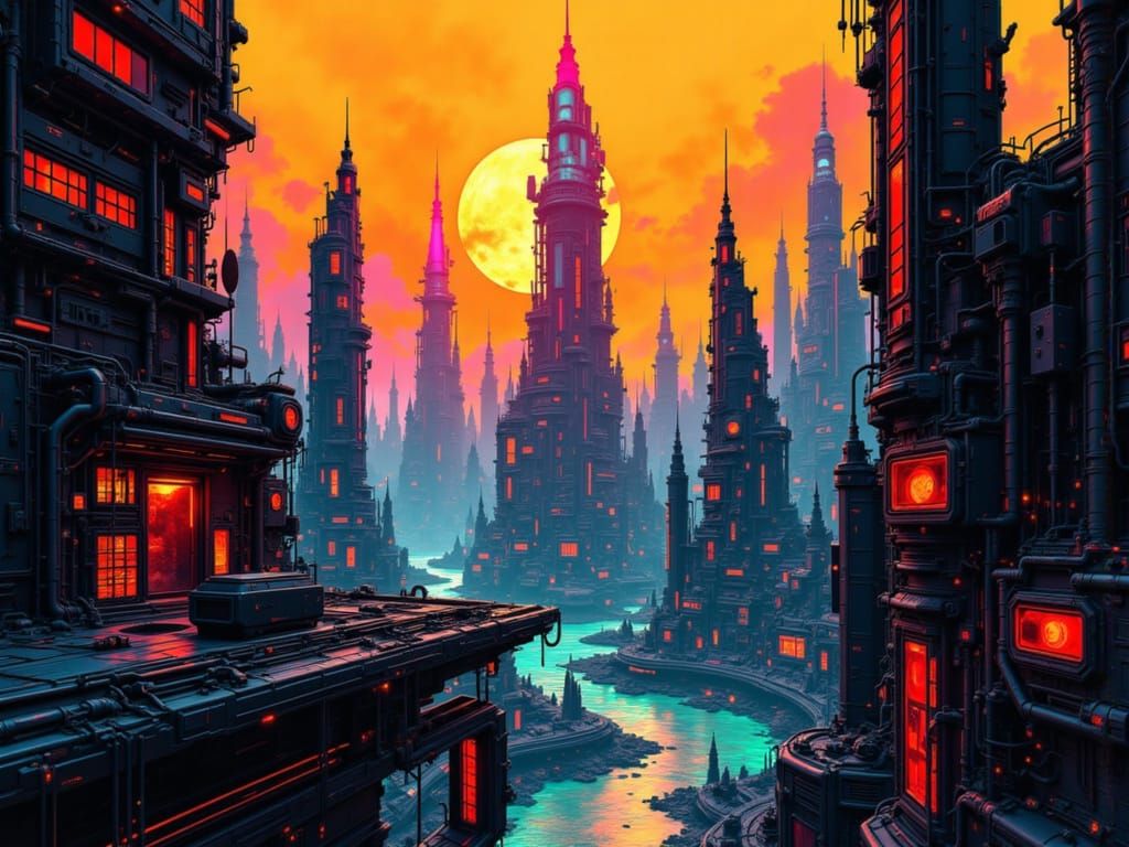 <lora:Caffeine Grimoire:1.0> Cyberpunk city,  futuristic architecture, tall sky scrapers, reflection, neon colors, blue,...