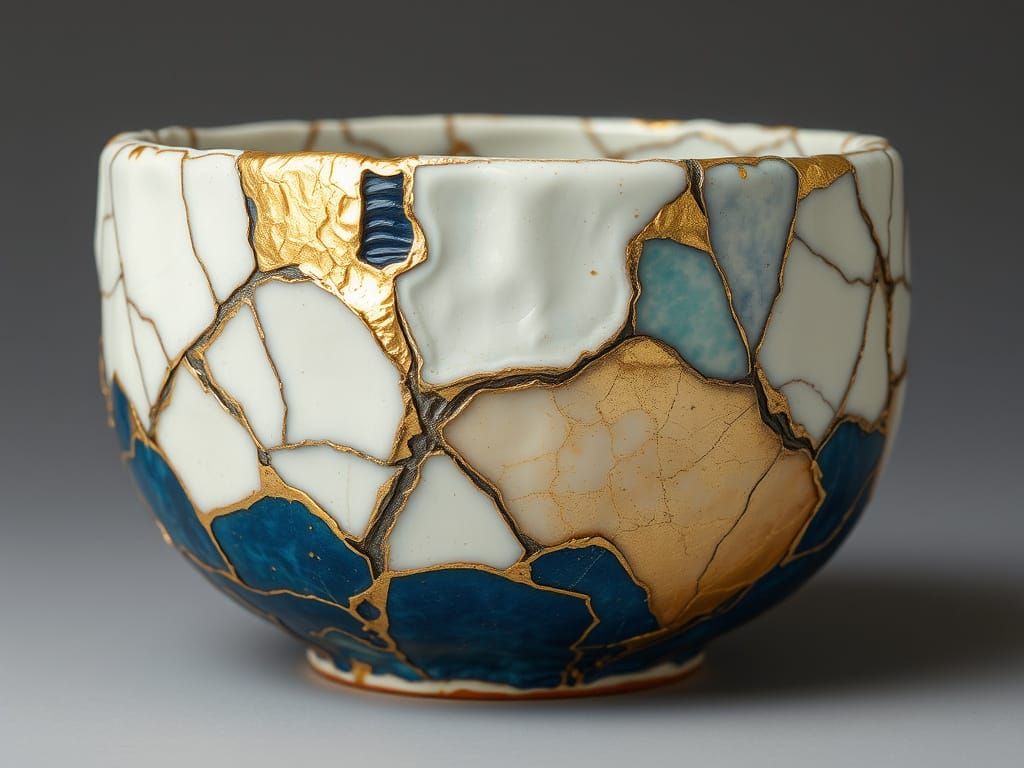 Kintsugi Fractured Porcelain with Gold Leaf