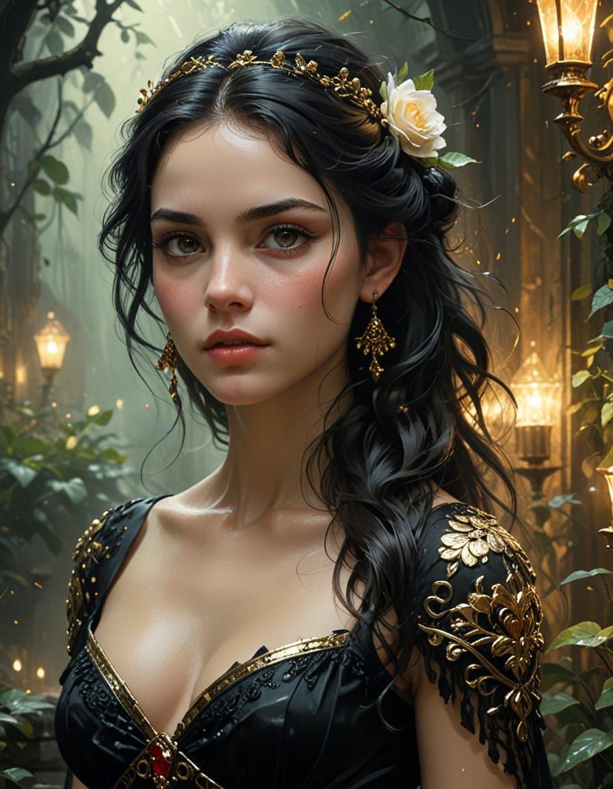 Woman with Panther in Mystical Forest