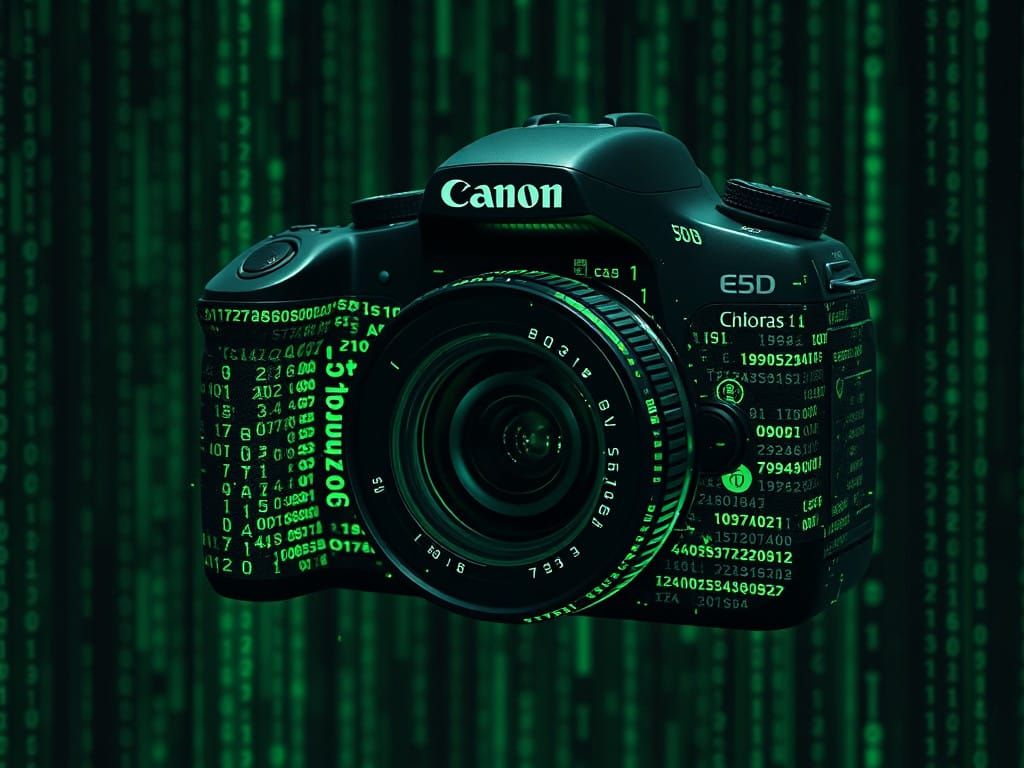 Futuristic Canon EOS 550D in a Matrix-Inspired Digital Realm