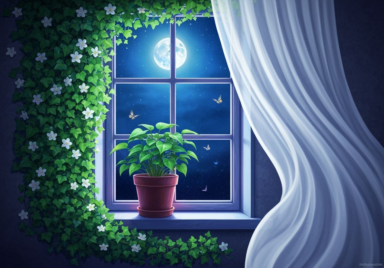 Moonlit Window: Fantasy Romanticism Digital Painting