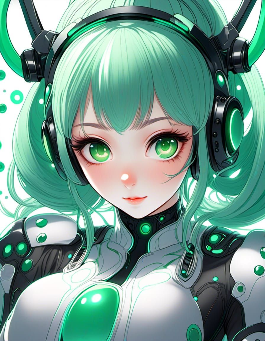 anime girl with space buns with green hair white skin green boba freckles by artist "anime", Anime Key Visual, Japanese ...