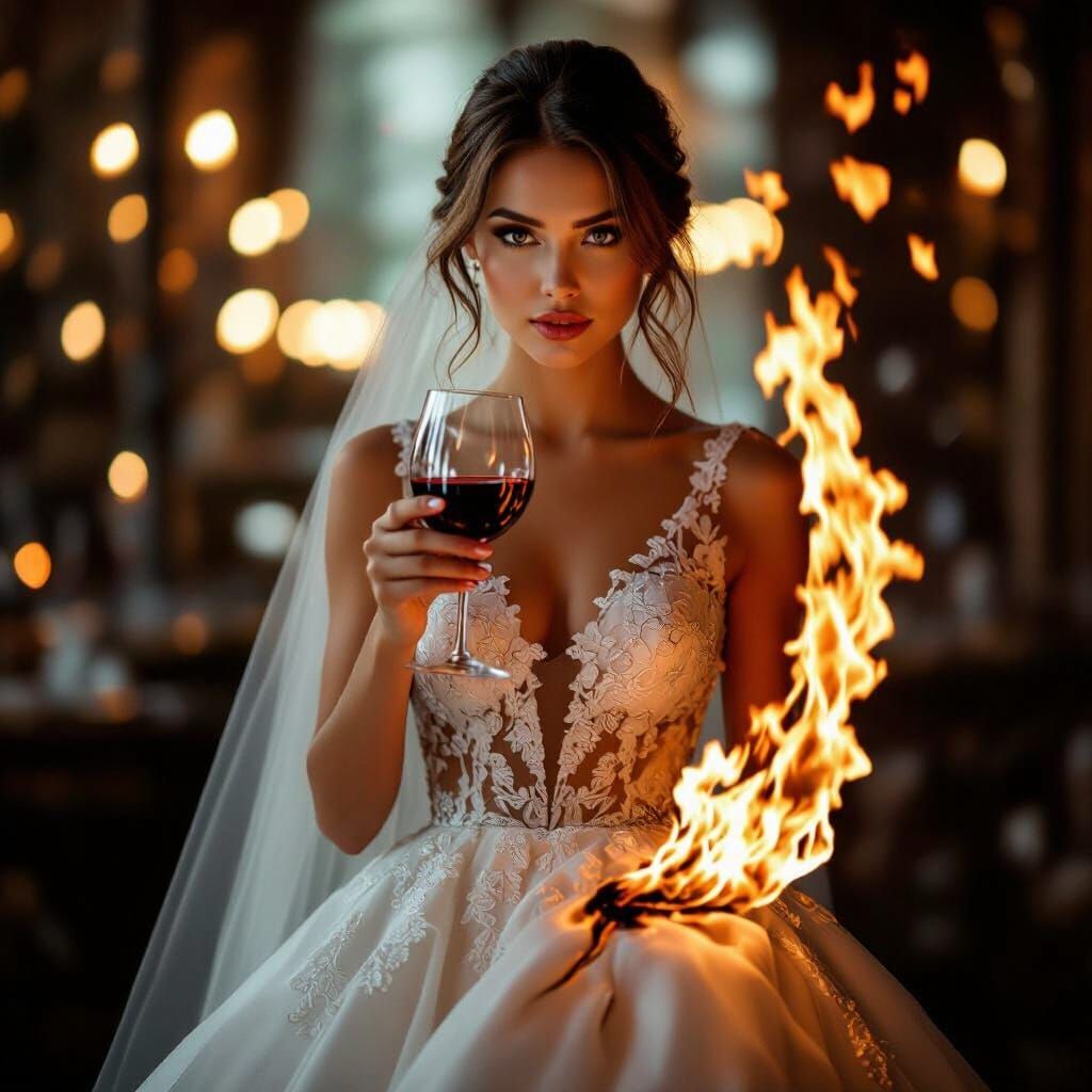 Wedding Dress Ablaze: Studio Portrait in Style of Masters