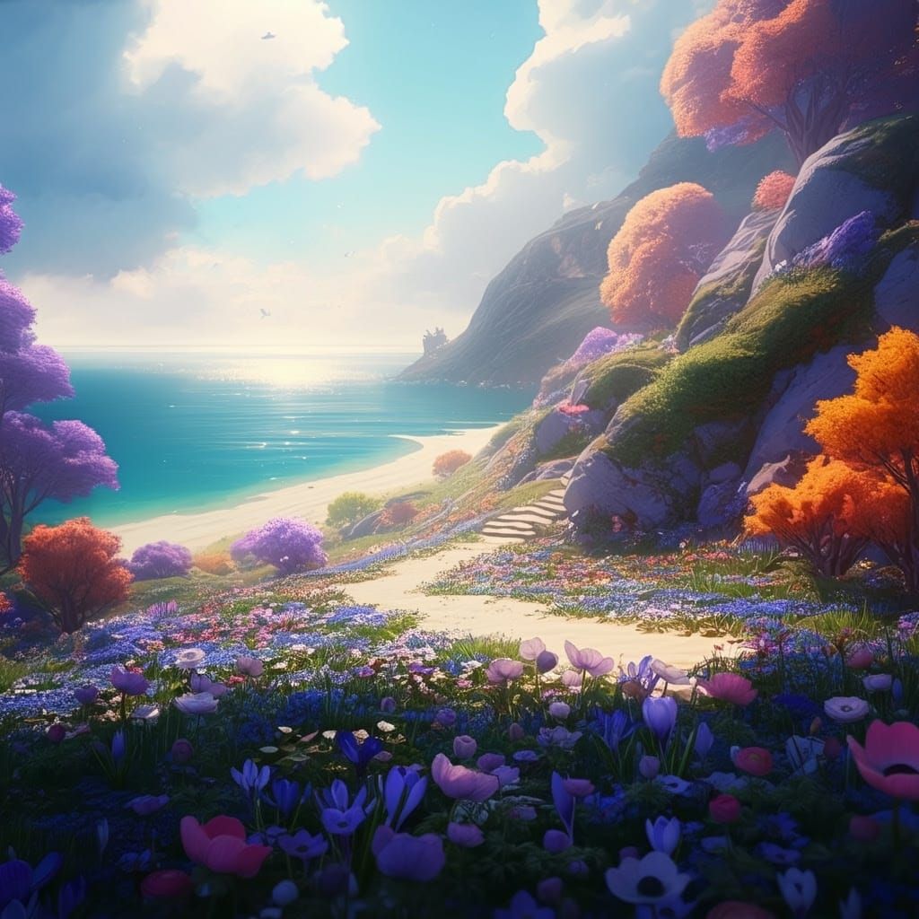 Enchanted Slope Garden with Labyrinths and Seaside Oasis