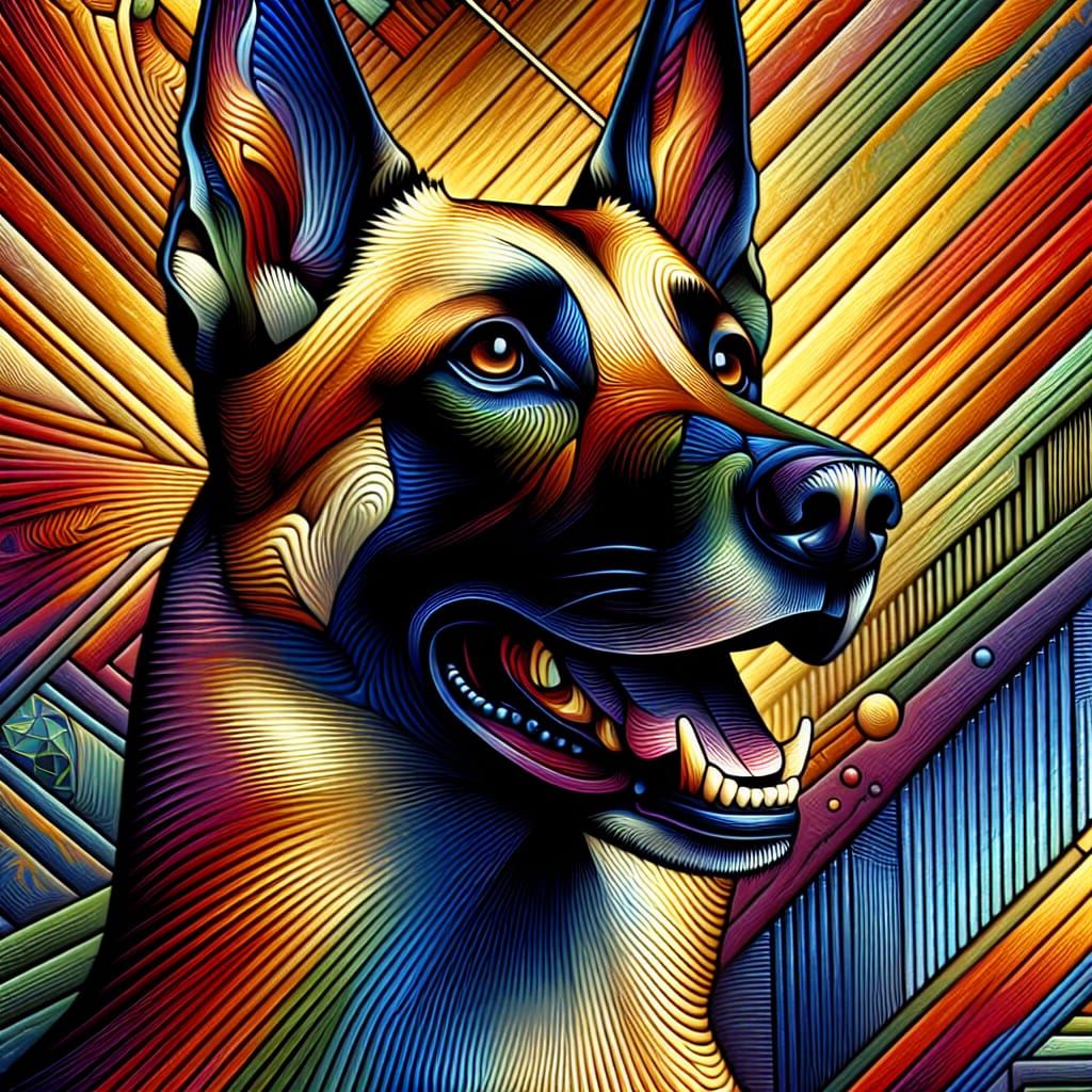 Pop Art Portrait of a Smiling Malinois Dog