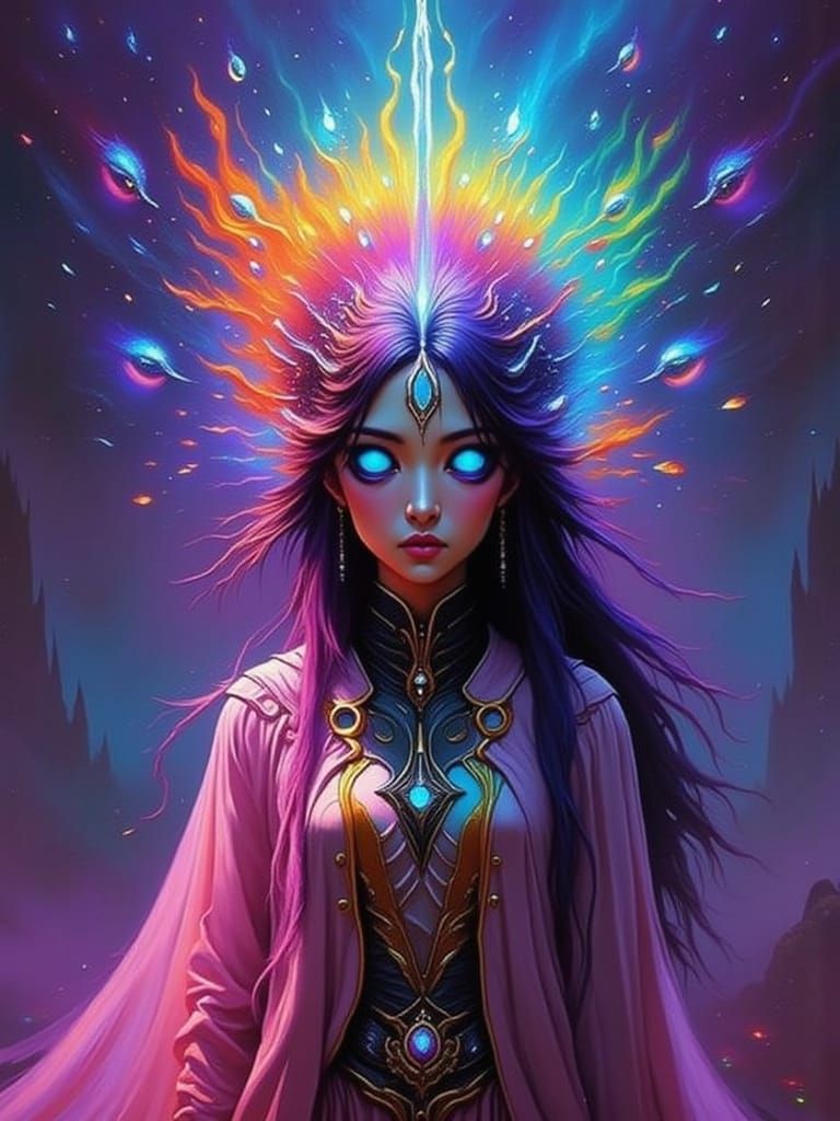 Beautiful Alien with Rainbow Eyes in Ethereal Style