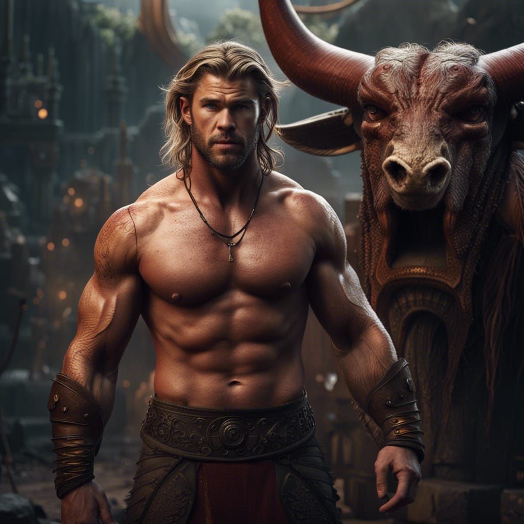Muscular Minotaur Hybrid in Detailed Matte Painting