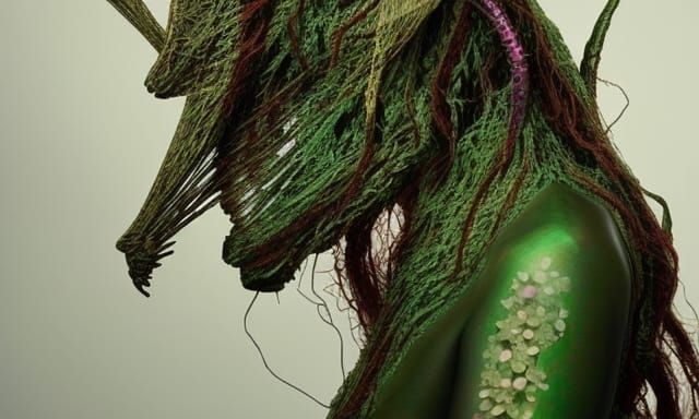 Mantis-Human Hybrid in Mycelium Network, Digital Art