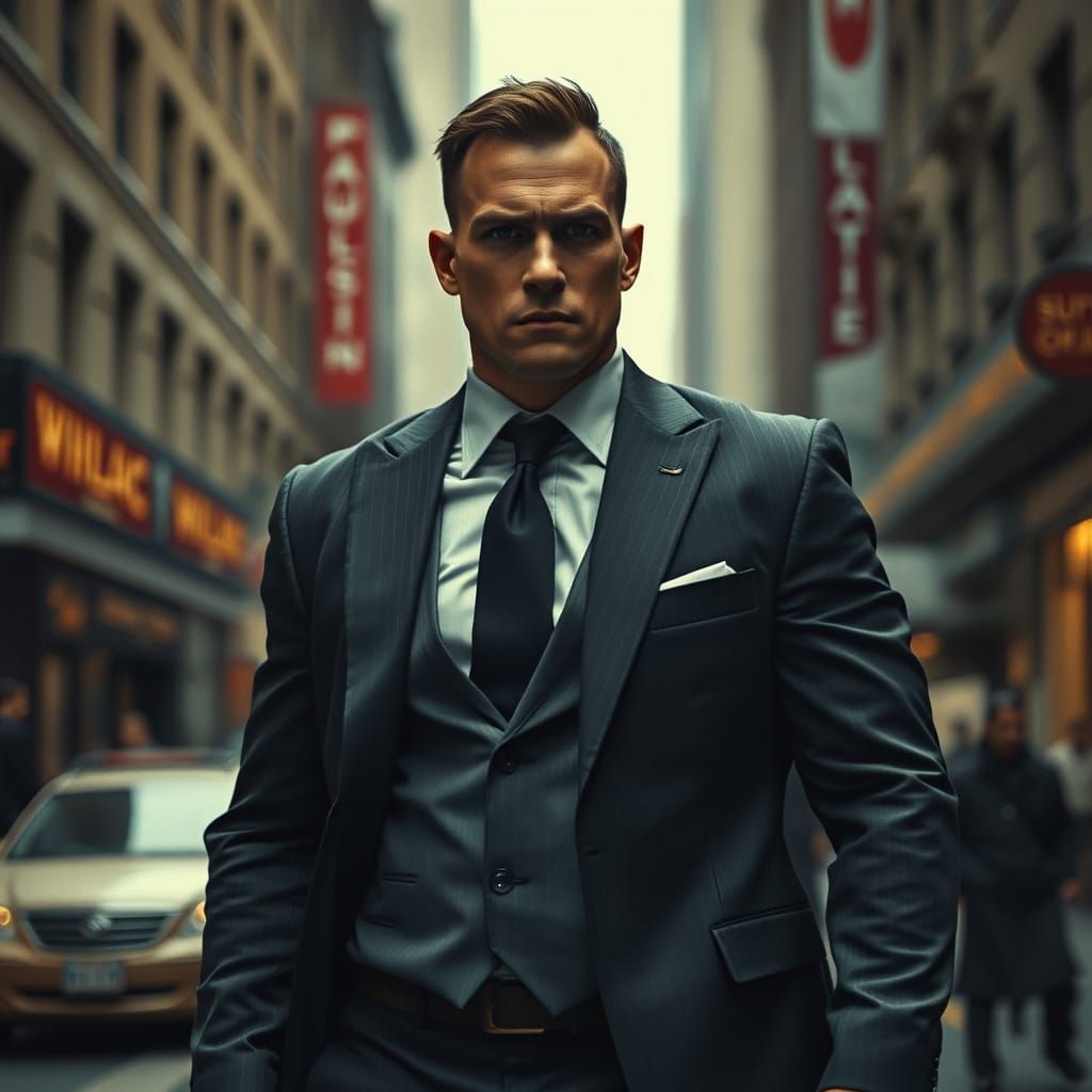 Vigilant Bodyguard in Cityscape: Digital Art