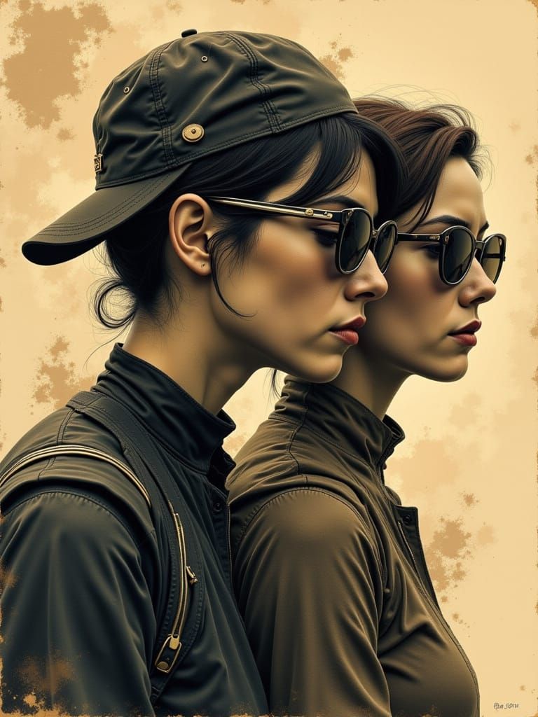 Sepia Musicians Portrait in Textured Collage Style