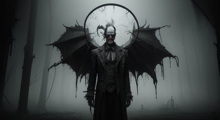 Lonely Clown in Misty Abandoned Carnival