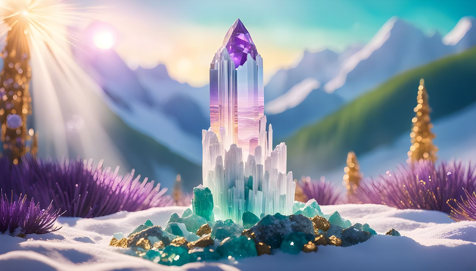 Ethereal Landscape of Selenite Tower with Golden Sun