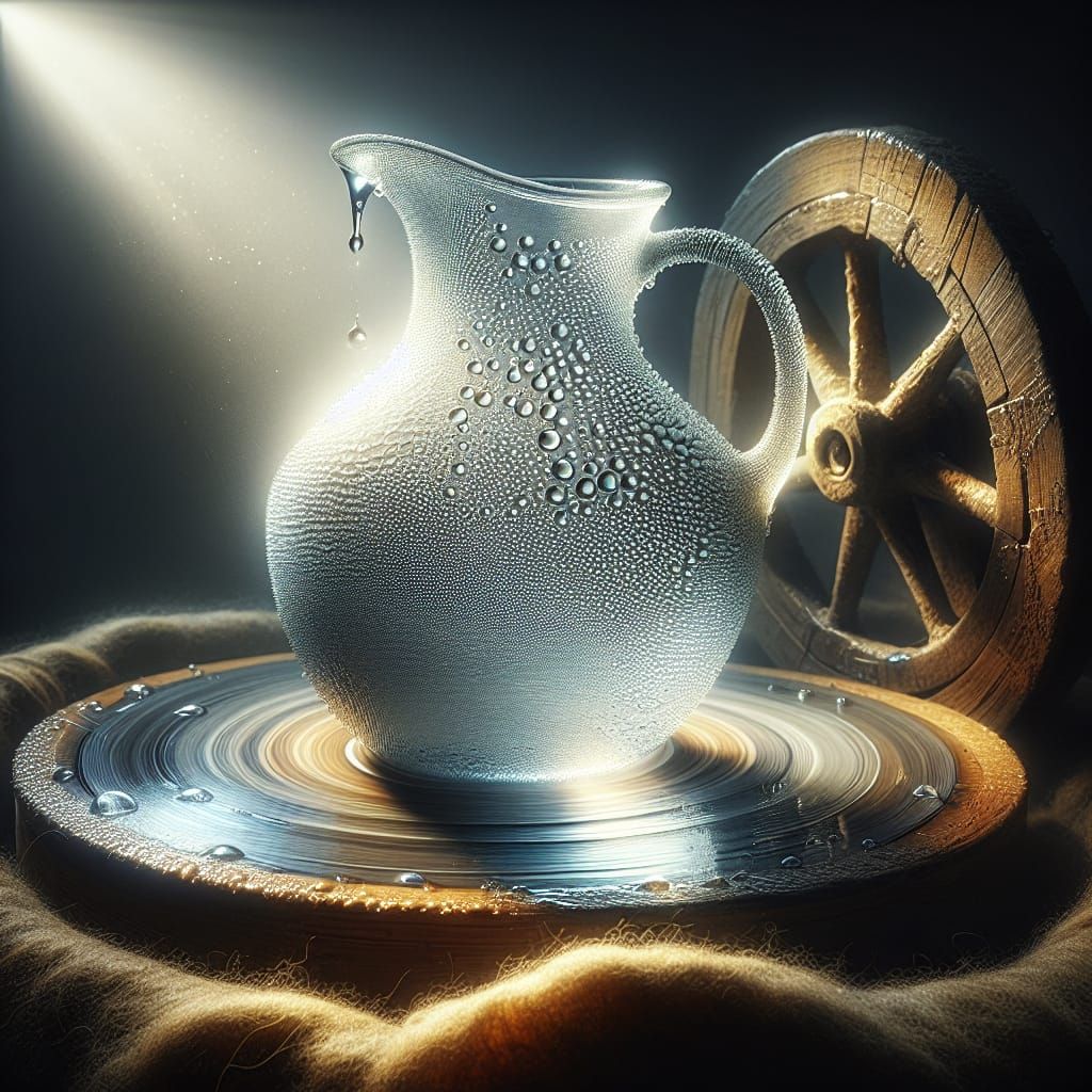 Dewdrop Jug on Potter's Wheel: Oil Painting