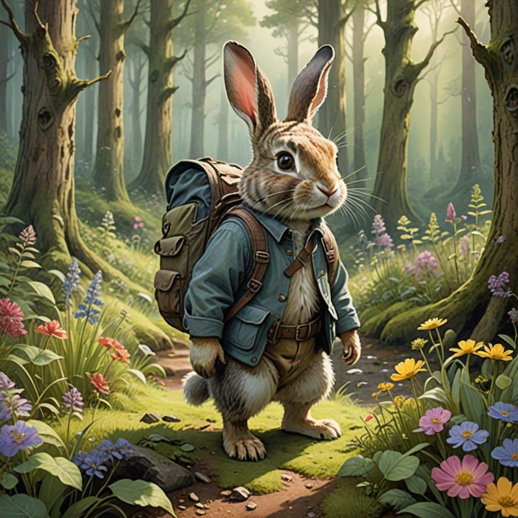 Whimsical Bunny at Forest's Edge in Dreamy Watercolor