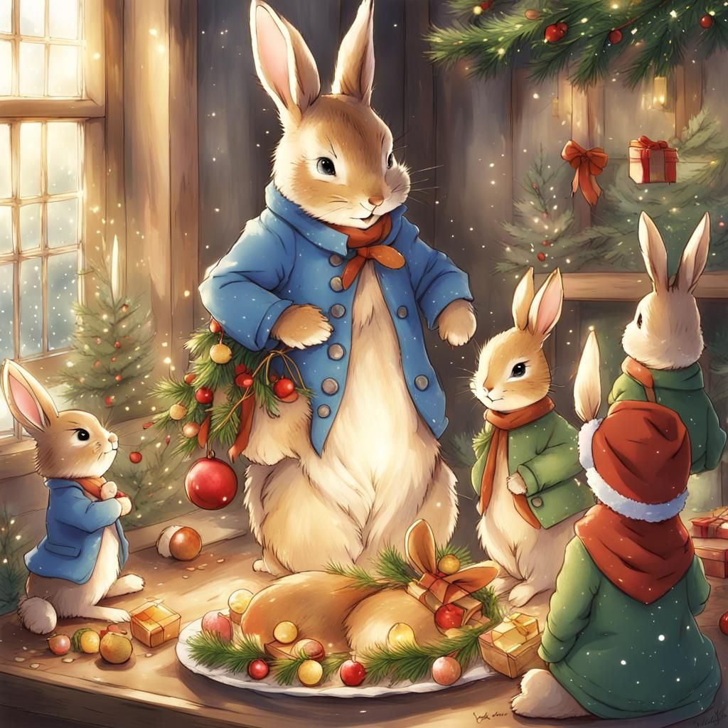 Peter Rabbit Celebrates Christmas in Anime Style