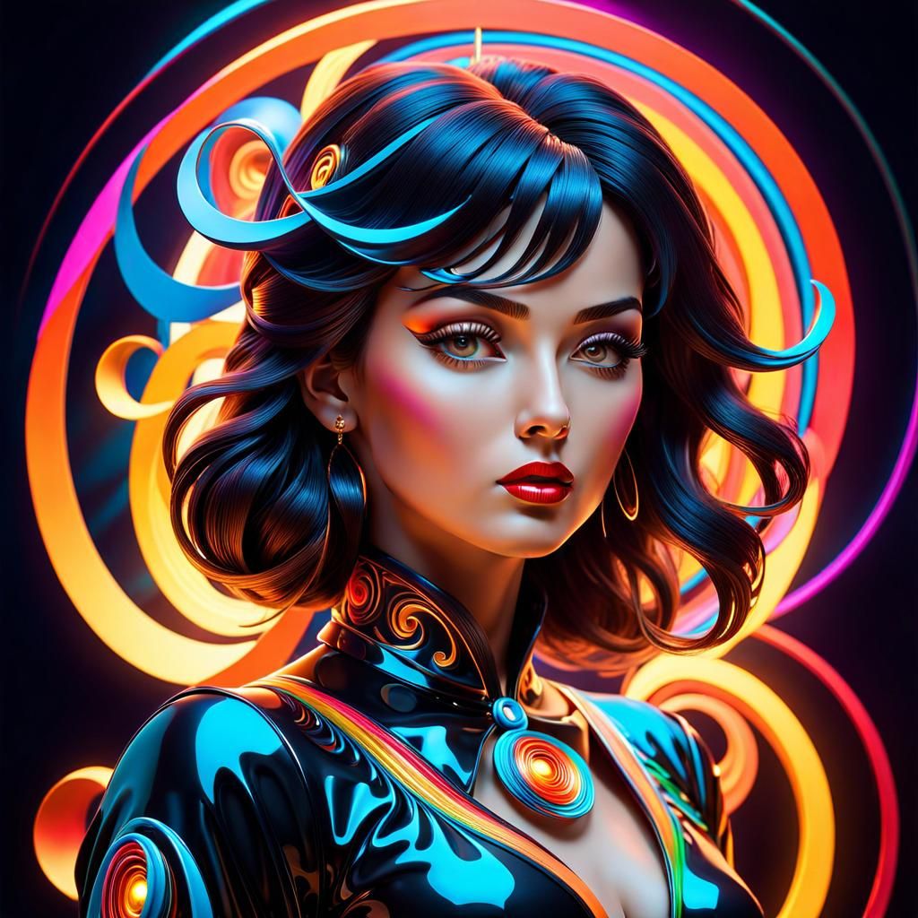 a portrait of a woman, blending the detailed artistry of the Renaissance, the boldness of modern art and the surrealism ...