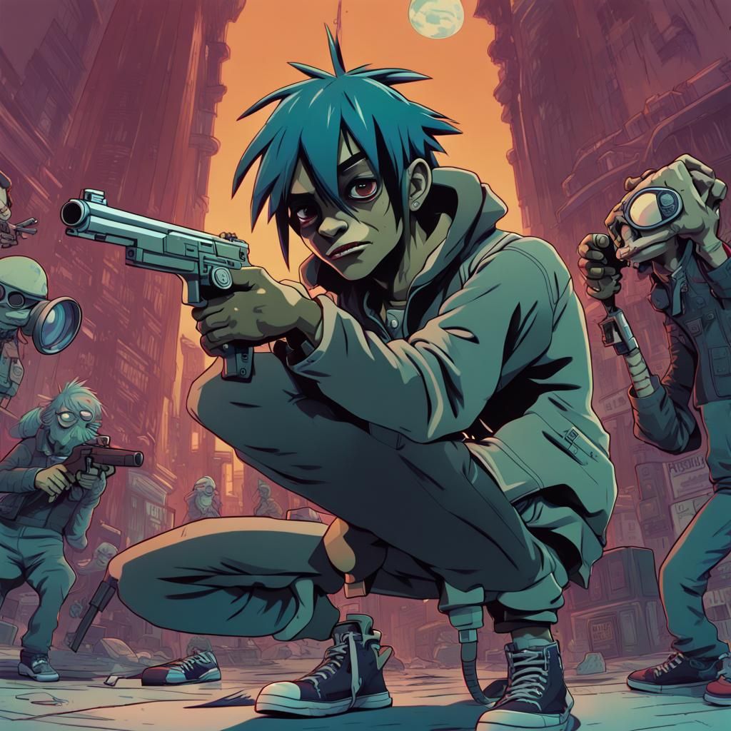 2D Gorillaz in Biopunk Style with Gun