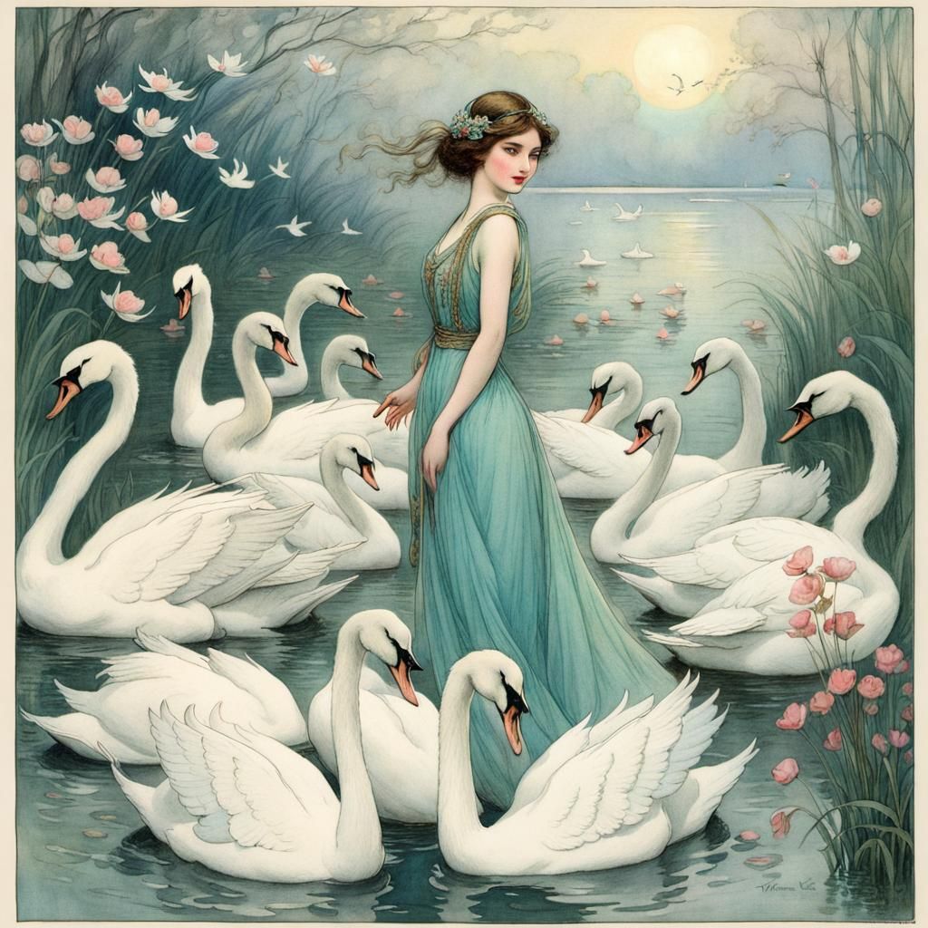 Ilustration from Hans christian Andersen's fairytale The Wil...