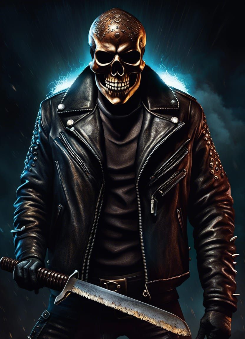 Terrifying Serial Killer in Skull Mask with Machete