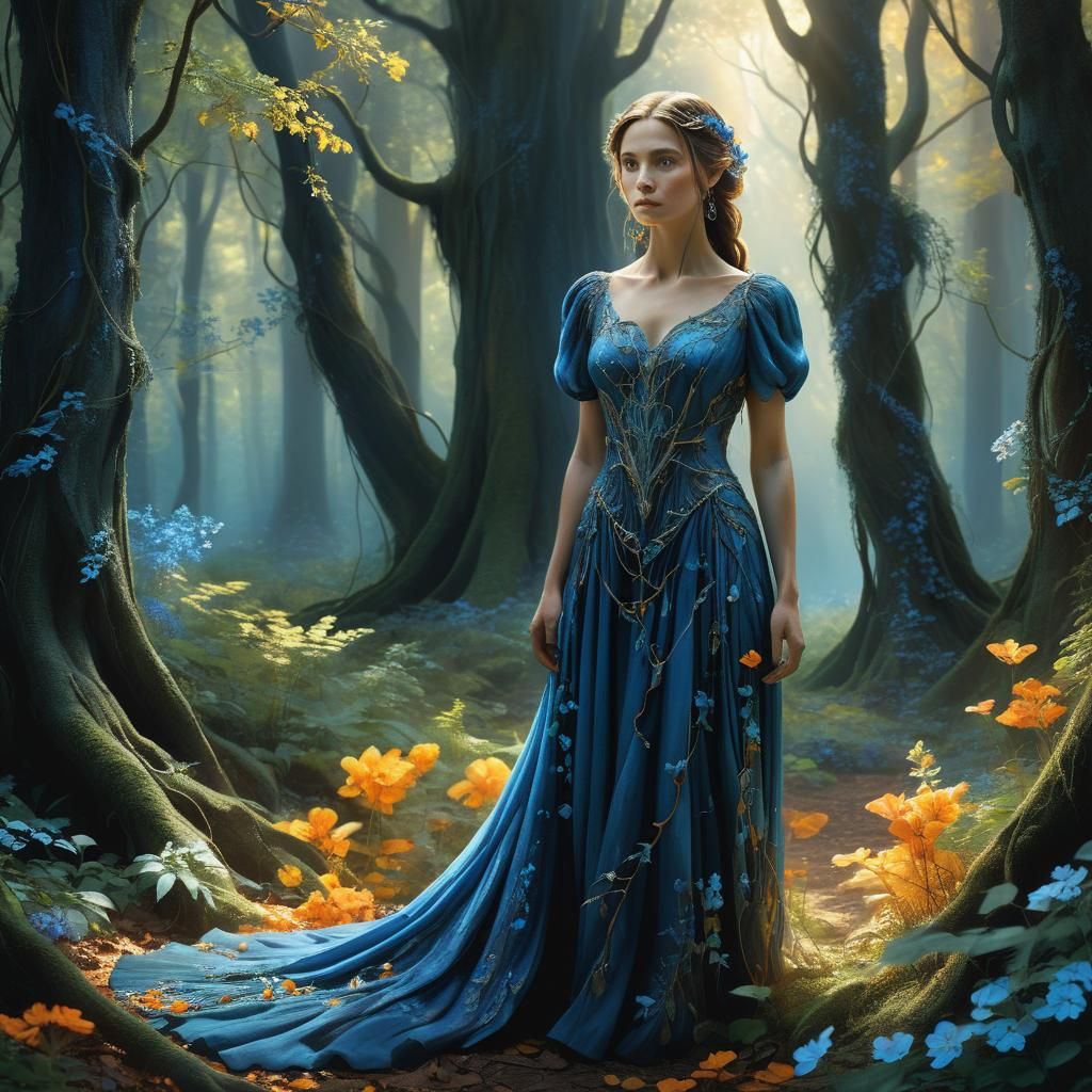 Mystical Forest Woman in Art Nouveau Style