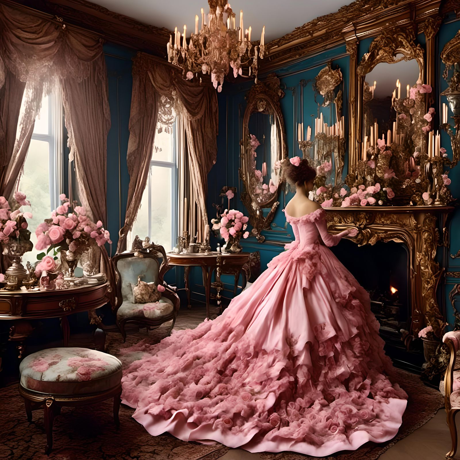 beautiful victorian lady in her beautiful <lora:Pink Snow Ca...