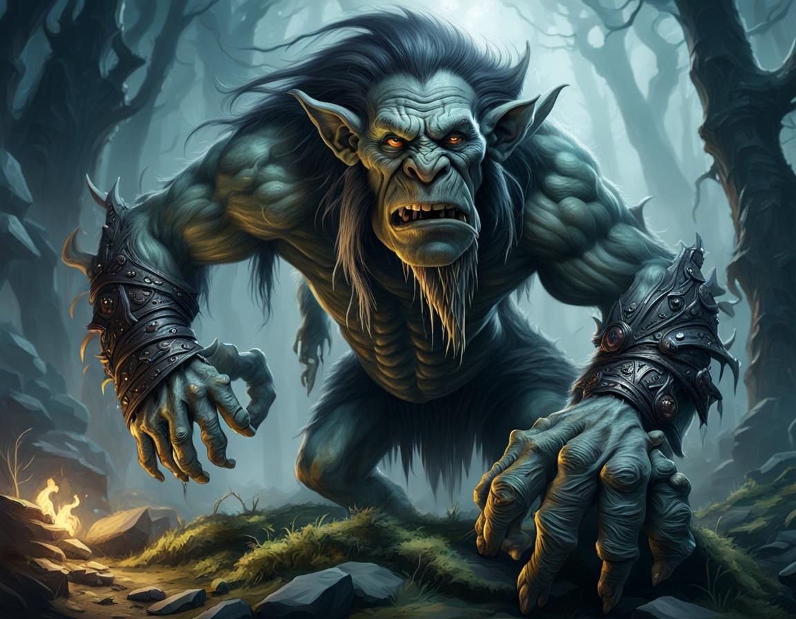 Eerie Troll Encounter in Detailed Fantasy Art
