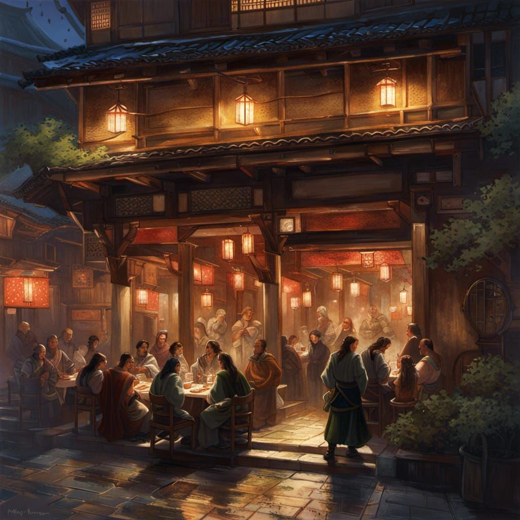 Medieval Japanese Samurai Cafe Painting