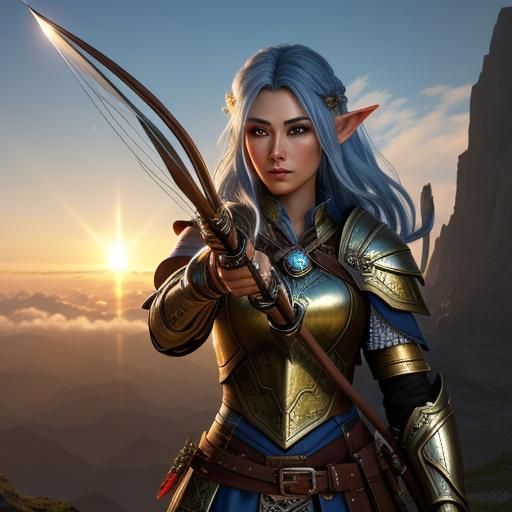 Warrior Elf Archer in Golden Light, Digital Art