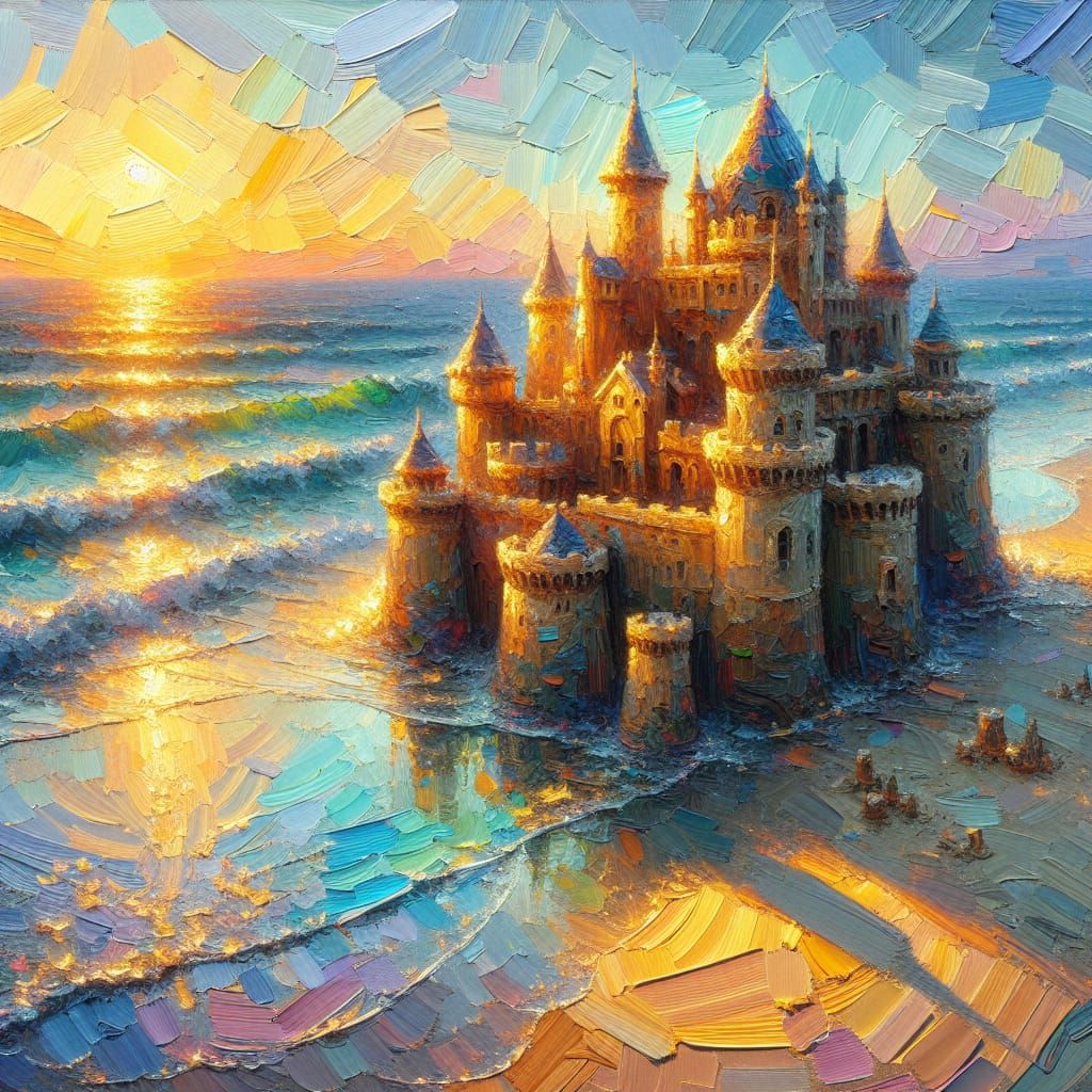 Impressionist seascape. Sandcastle.