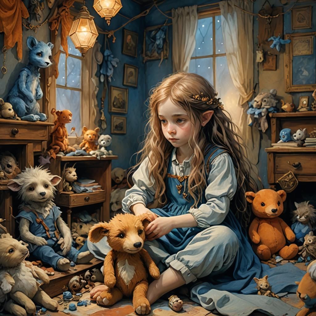 Dreamy Childhood Bedroom Portrait in Fantasy Art Style