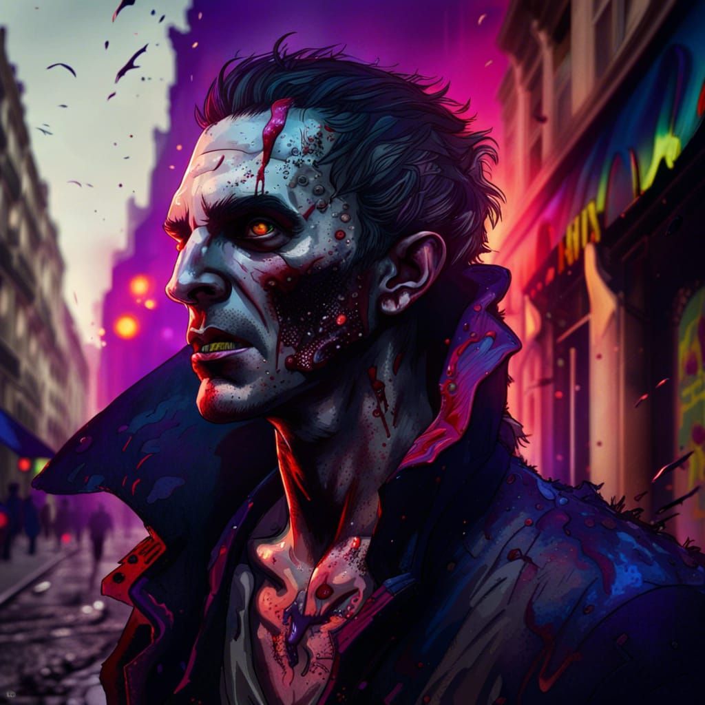 Vampire in Zombie Apocalypse Paris: Hyperrealistic Art