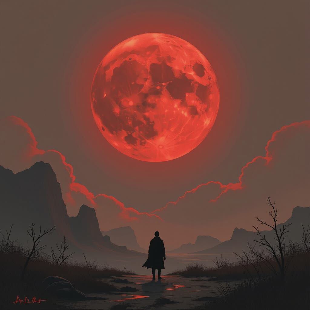 Ethereal Blood Moon in Mystical Style