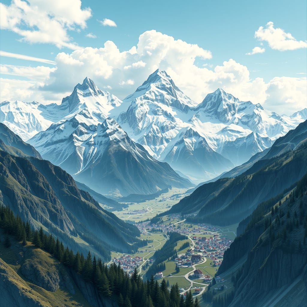 Dynamic Swiss Alps Landscape in Abstract Vector Style